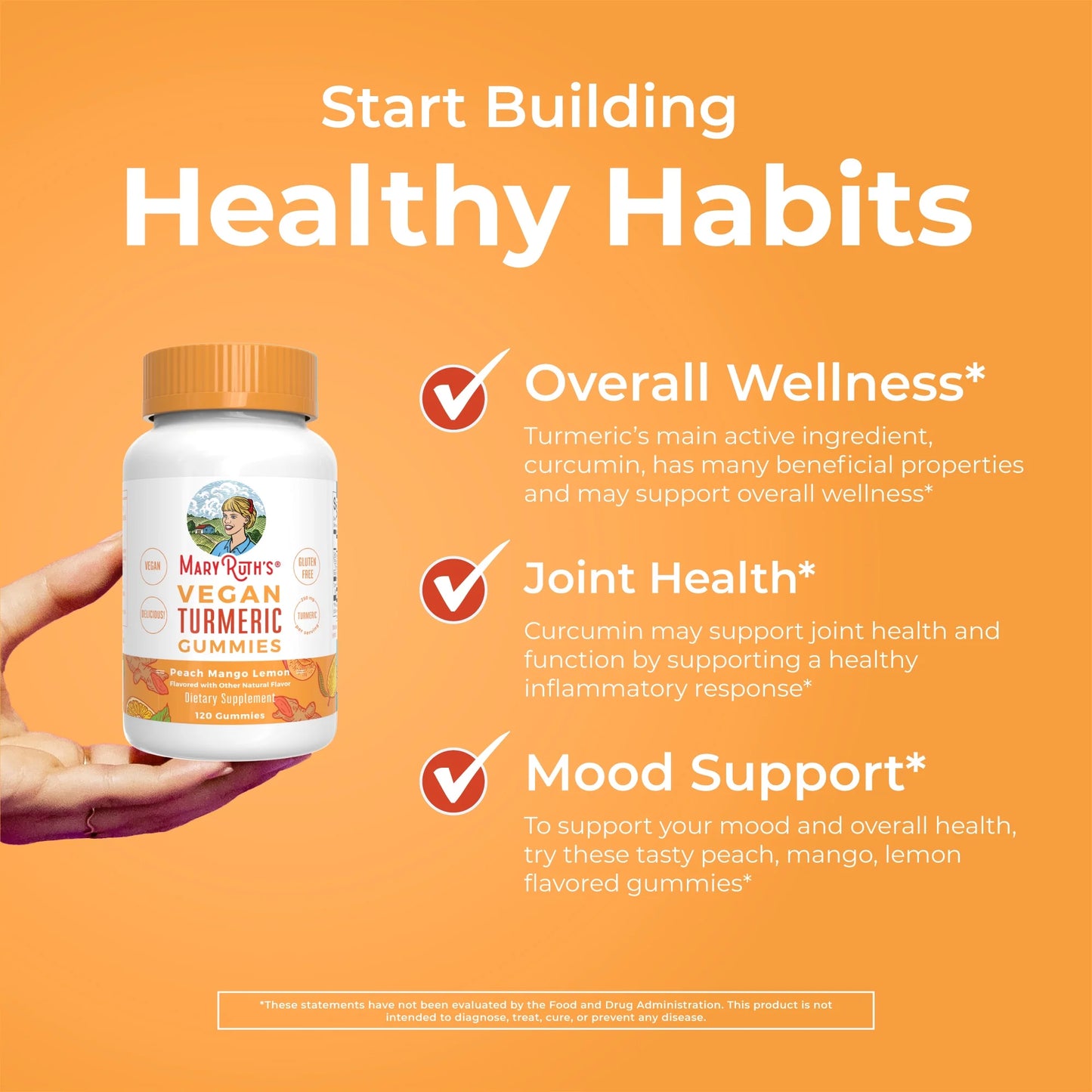 Turmeric Gummies with Curcumin, Vegan, Non-Gmo, Gluten Free, Peach, Mango & Lemon, 120 Count