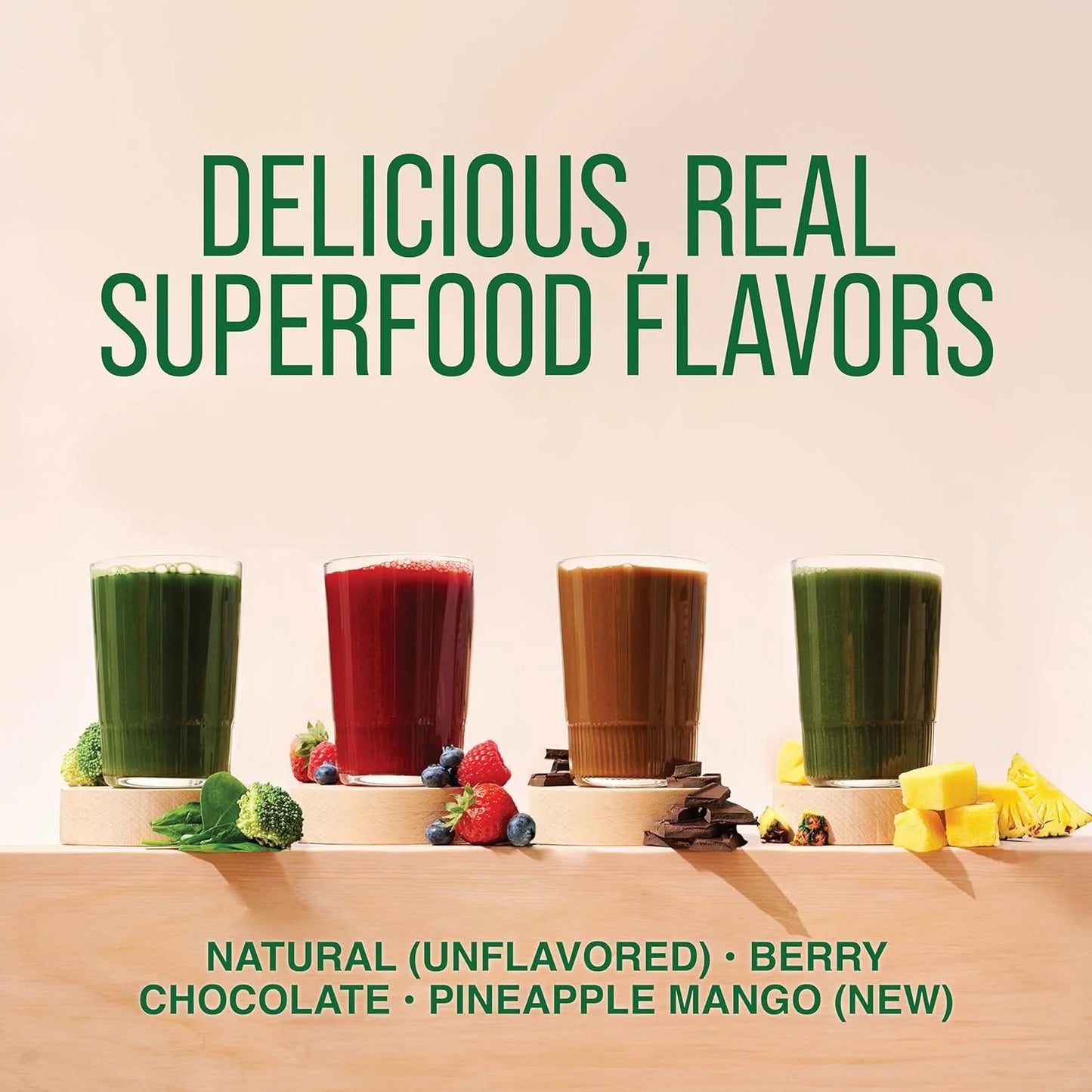 Super Greens Natural Flavor, 50 Organic Super Foods, USDA Organic Drink Mix, Fruits, Vegetables, Super Greens, Mushrooms & Probiotics, Supports Energy, 60 Servings, 31.8 Oz