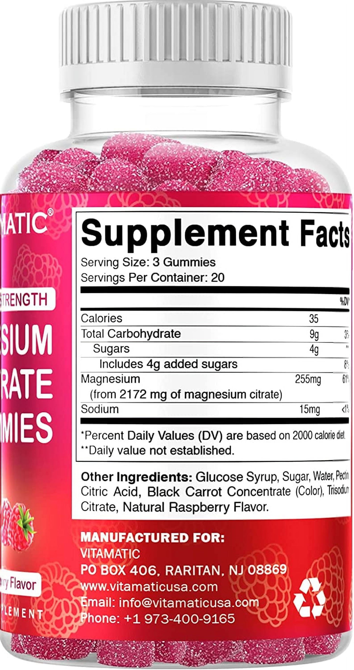 Extra Strength Magnesium Gummies 255 Mg (Elemental Mg) per Serving - 60 Vegan Gummies - Promotes Healthy Relaxation, Muscle, Bone, & Energy Support