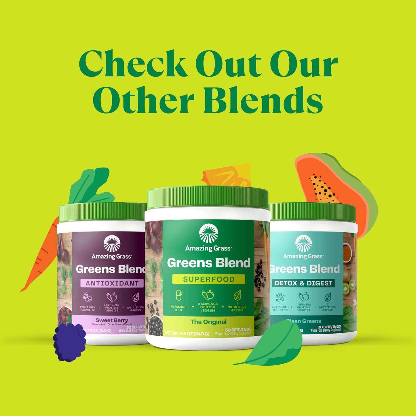 Greens Blend Mood: Super Greens Powder Smoothie Mix with Organic Spirulina, Chlorella, Beet Root Powder, Digestive Enzymes & Probiotics, 15 Servings. Passionfruit Citrus