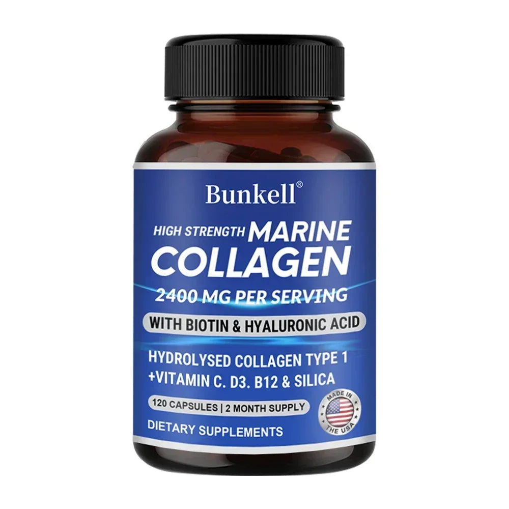 Marine Collagen - with Hyaluronic Acid, Biotin & Vitamins - 2400MG Complex, Hydrolyzed Type 1, with Vitamins & Minerals