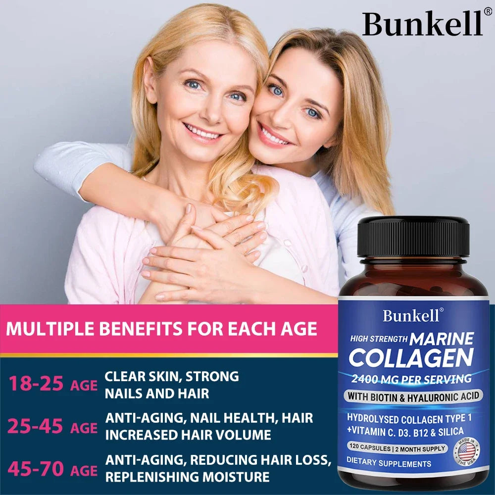 Marine Collagen - with Hyaluronic Acid, Biotin & Vitamins - 2400MG Complex, Hydrolyzed Type 1, with Vitamins & Minerals