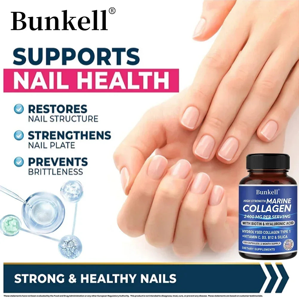Marine Collagen - with Hyaluronic Acid, Biotin & Vitamins - 2400MG Complex, Hydrolyzed Type 1, with Vitamins & Minerals