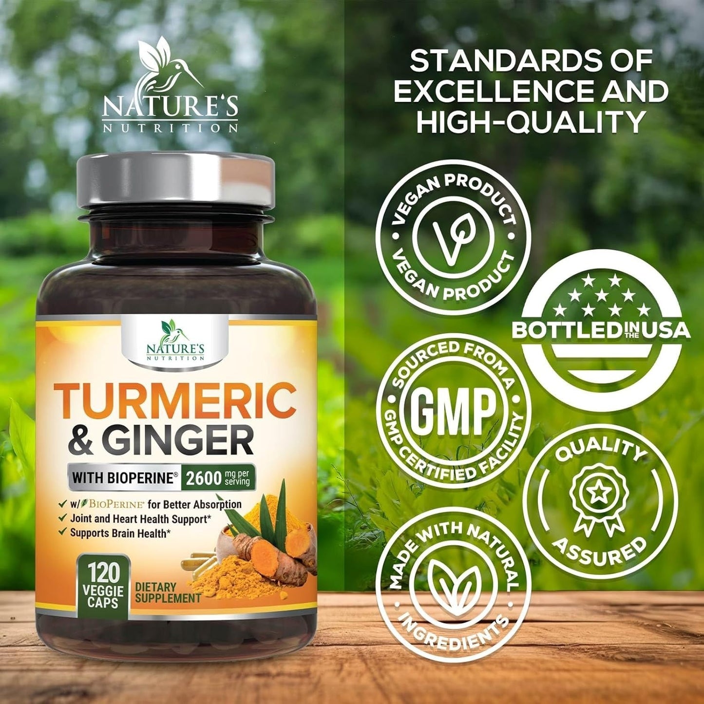 Turmeric Curcumin Supplement 2600Mg Organic Ginger Turmeric, Bioperine Black 95%