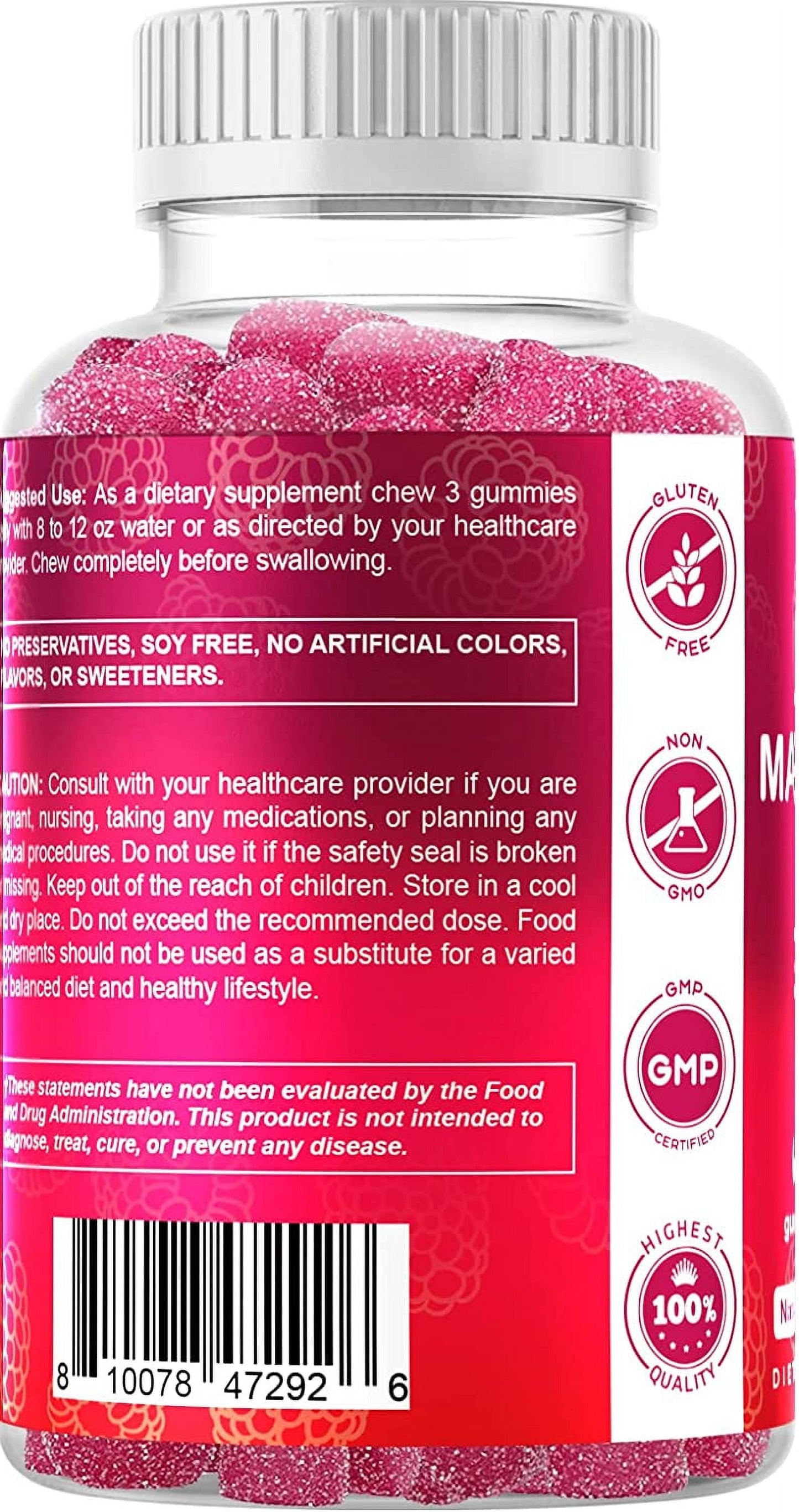 Extra Strength Magnesium Gummies 255 Mg (Elemental Mg) per Serving - 60 Vegan Gummies - Promotes Healthy Relaxation, Muscle, Bone, & Energy Support