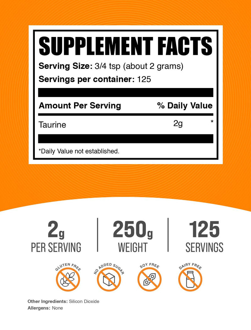 Bulksupplements Taurine Powder - Gluten Free, 2G per Serving - 5 Kilograms (11 Lbs) - 2500 Servings