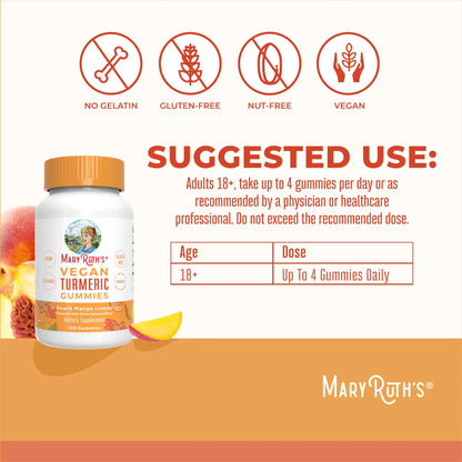 Turmeric Gummies with Curcumin, Vegan, Non-Gmo, Gluten Free, Peach, Mango & Lemon, 120 Count