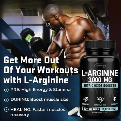 L-Arginine Supplement Boost Endurance -Increase for Energy, Strength,Vascular and Endurance Support during Exercise | Muscle Mas