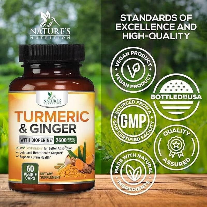 Turmeric Curcumin Supplement 2600Mg Organic Ginger Turmeric, Bioperine Black 95%