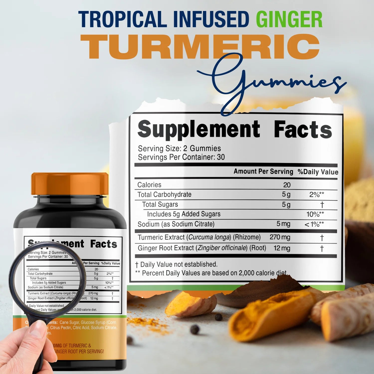 Turmeric Gummies for Adults & Kids with Ginger Extract | 95% Curcuminoids | Vegan Natural Curcumin Joint Support | 120 Turmeric Gummy Supplements (2-Pack of 60)