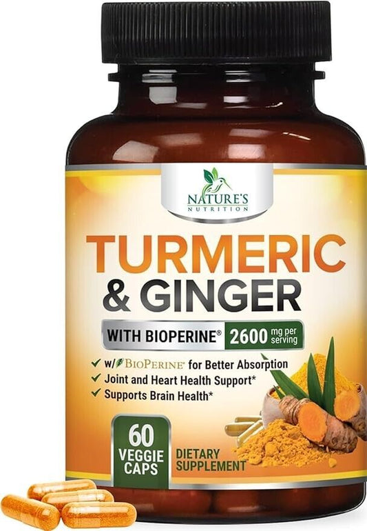 Turmeric Curcumin Supplement 2600Mg Organic Ginger Turmeric, Bioperine Black 95%