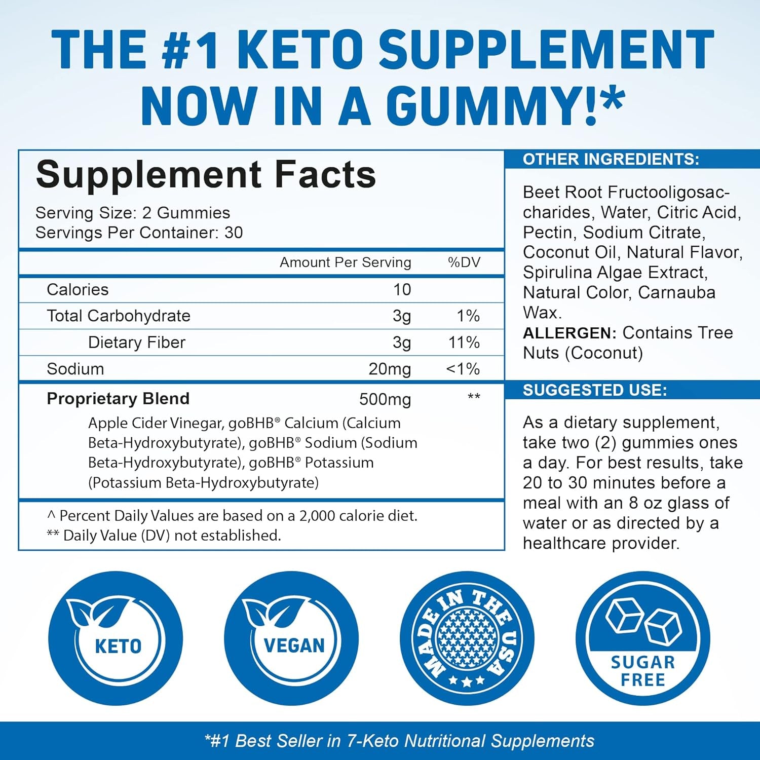 Keto Apple Cider Vinegar Gummies | Digestion & Detox | GLP-1 Support | Sugar Free BHB Advanced Formula for Keto Support - Raw ACV with the Mother - 60 Vegan ACV Gummies