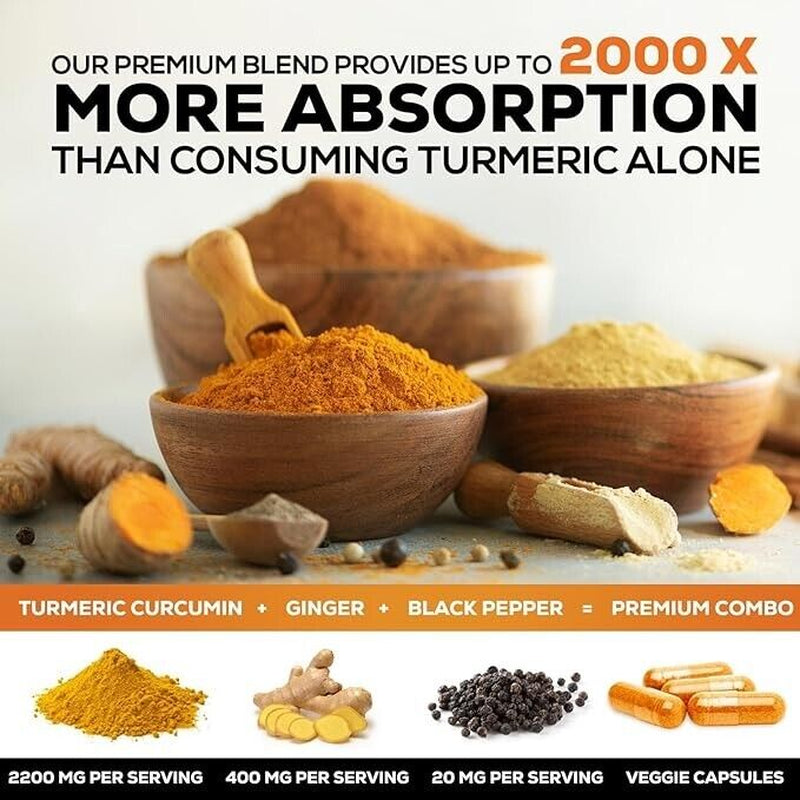 Turmeric Curcumin Supplement 2600Mg Organic Ginger Turmeric, Bioperine Black 95%