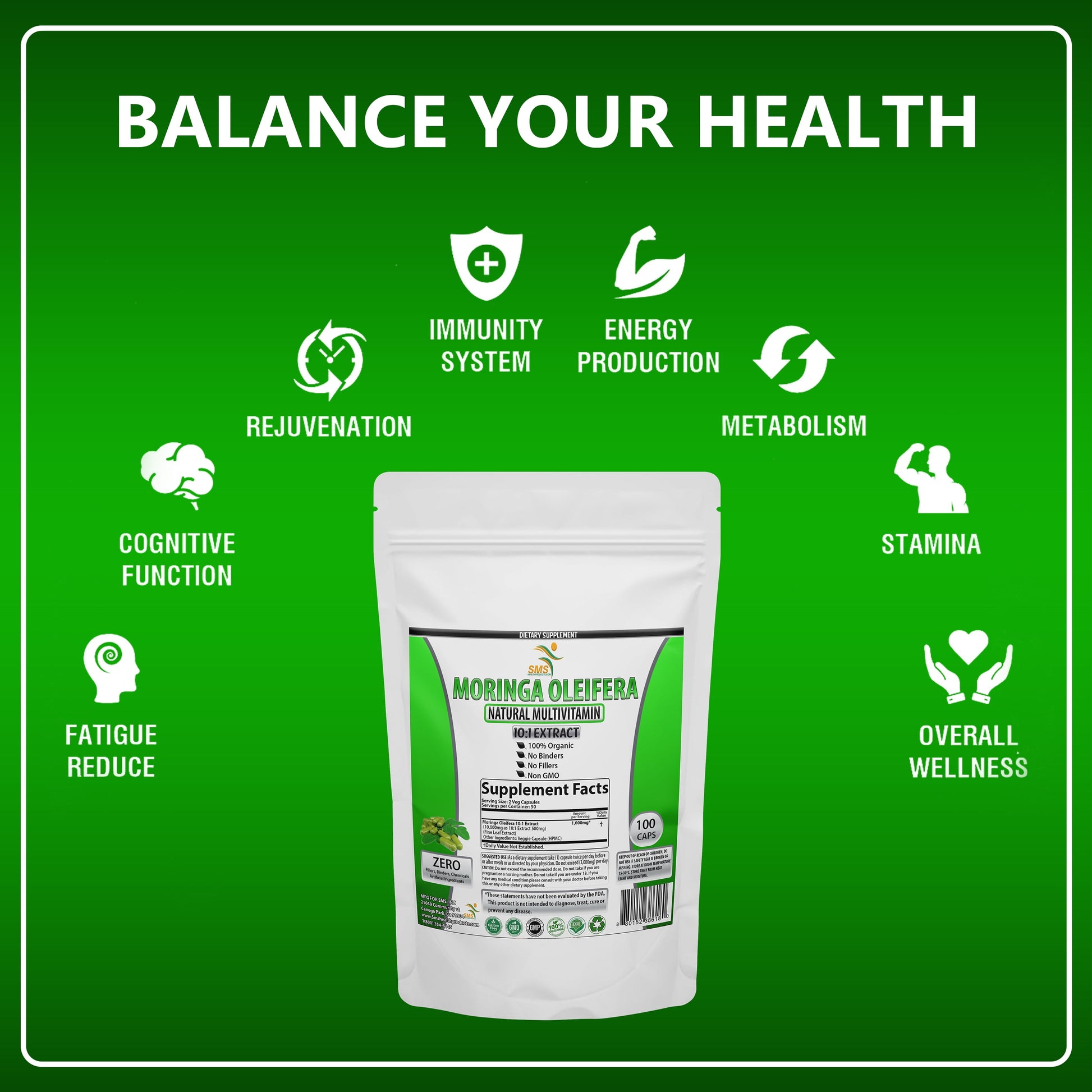MORINGA OLEIFERA 100 CAPSULES ORGANIC MULTIVITAMIN 10,000MG HIGH POTENCY