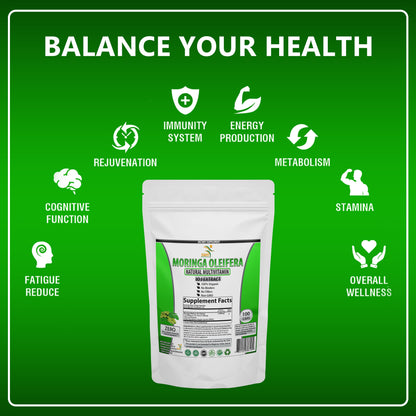 MORINGA OLEIFERA 100 CAPSULES ORGANIC MULTIVITAMIN 10,000MG HIGH POTENCY