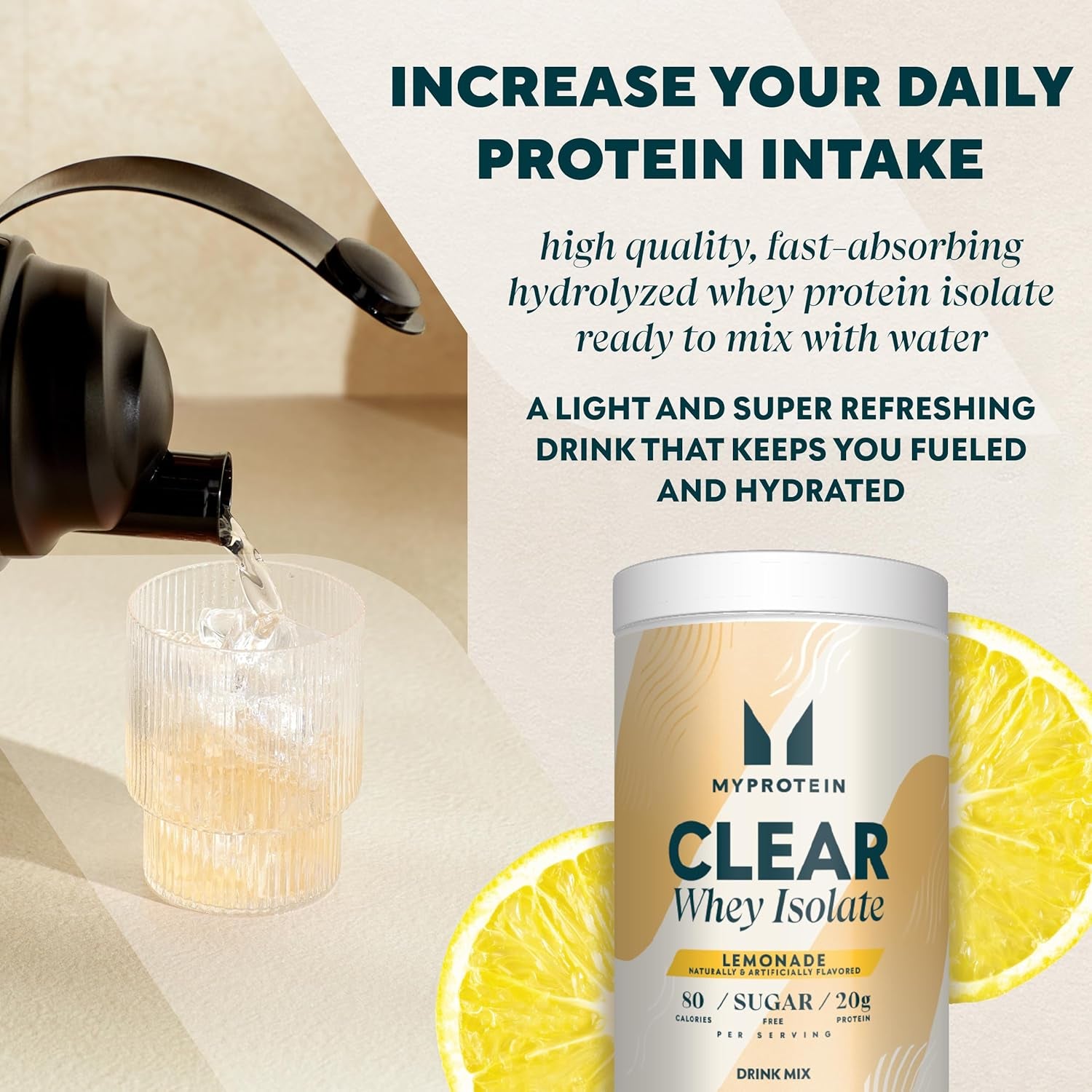 Clear Whey Isolate Protein Powder, 1.1 Lb (20 Servings) Lemonade, 20G Protein per Serving, Naturally Flavored Drink Mix