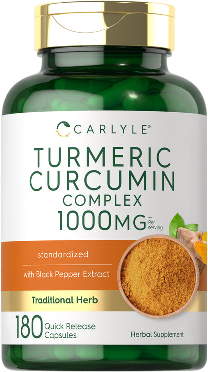 Turmeric Curcumin with Black Pepper 1000Mg | 180 Capsules | by Carlyle