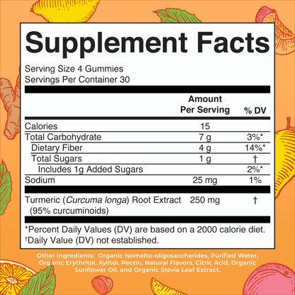 Turmeric Gummies with Curcumin, Vegan, Non-Gmo, Gluten Free, Peach, Mango & Lemon, 120 Count