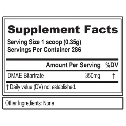 DMAE - Supports Mental Concentration - 350 Mg DMAE Bitartrate per Serving - Supports Healthy Brain Function - Dietary Supplement - 286 Servings - Unflavored Powder