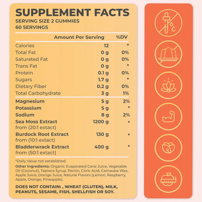 Gummies Supplement - Irish Sea Moss, Burdock Root, Thyroid & Immune Support, 2-Pack, 120-Count