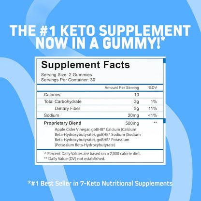 Keto Apple Cider Vinegar Gummies | Digestion & Detox | GLP-1 Support | Sugar Free BHB Advanced Formula for Keto Support - Raw ACV with the Mother - 60 Vegan ACV Gummies