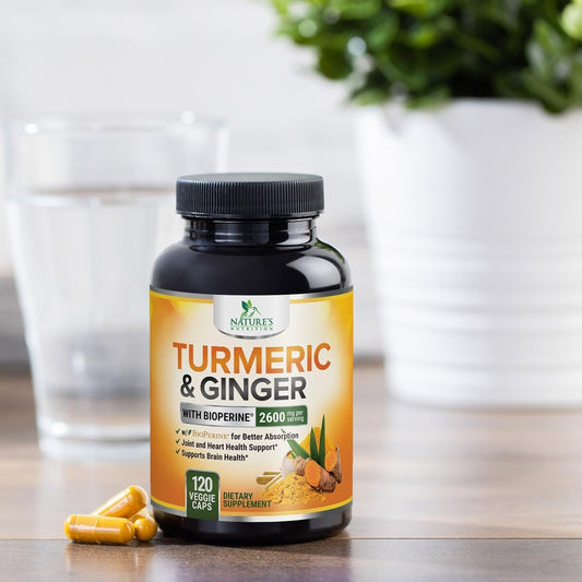 Turmeric Curcumin Supplement 2600Mg Organic Ginger Turmeric, Bioperine Black 95%