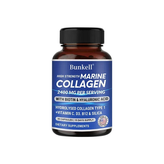 Marine Collagen - with Hyaluronic Acid, Biotin & Vitamins - 2400MG Complex, Hydrolyzed Type 1, with Vitamins & Minerals
