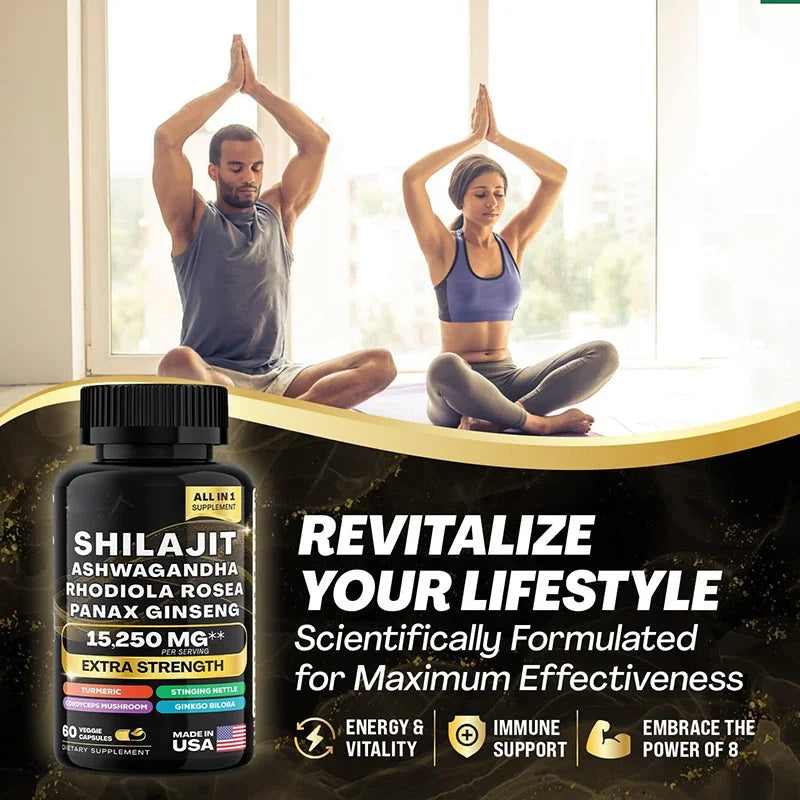 15250Mg Pure Shilajit Himalayan Capsules with Maca Ginseng Ashwagandha Turmeric, Energy Supplement Muscle Mass Endurance