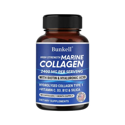 Marine Collagen - with Hyaluronic Acid, Biotin & Vitamins - 2400MG Complex, Hydrolyzed Type 1, with Vitamins & Minerals