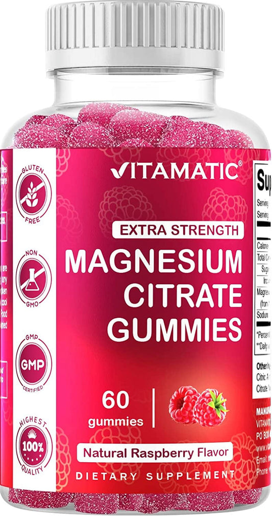 Extra Strength Magnesium Gummies 255 Mg (Elemental Mg) per Serving - 60 Vegan Gummies - Promotes Healthy Relaxation, Muscle, Bone, & Energy Support