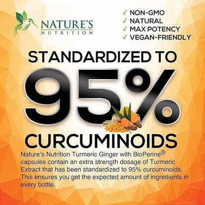 Turmeric Curcumin Supplement 2600Mg Organic Ginger Turmeric, Bioperine Black 95%