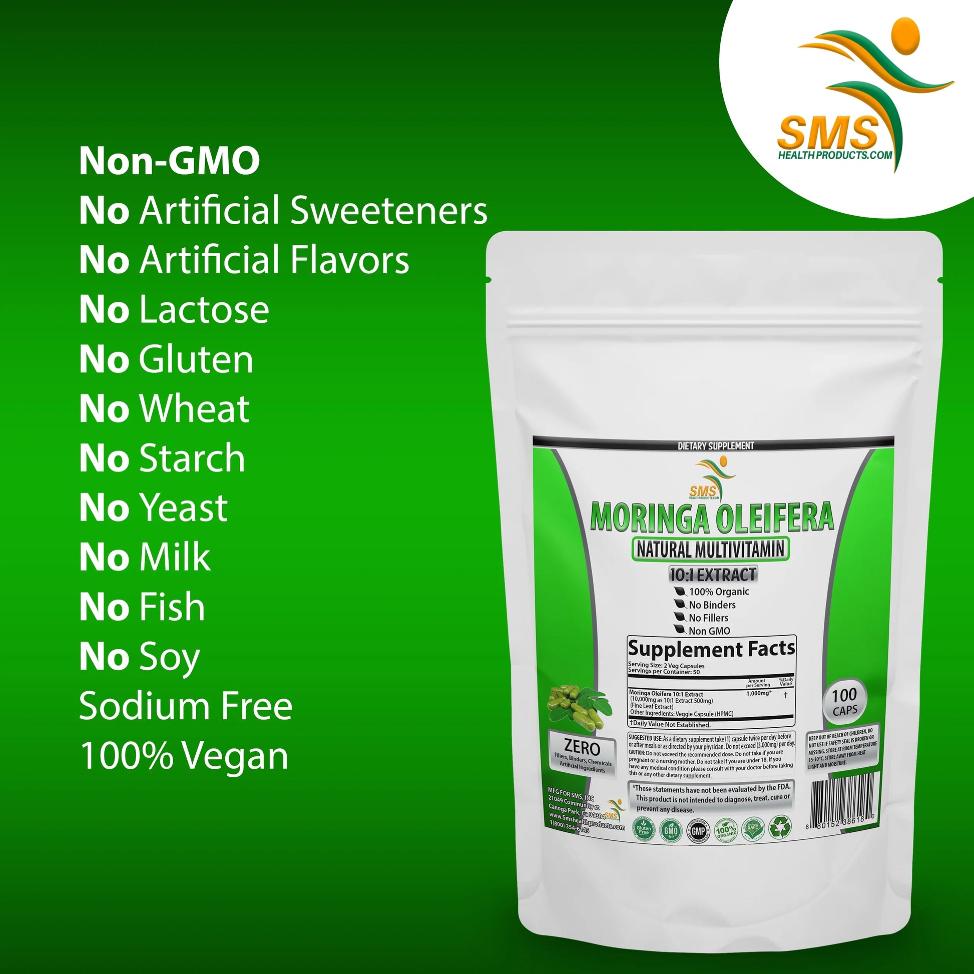 MORINGA OLEIFERA 100 CAPSULES ORGANIC MULTIVITAMIN 10,000MG HIGH POTENCY