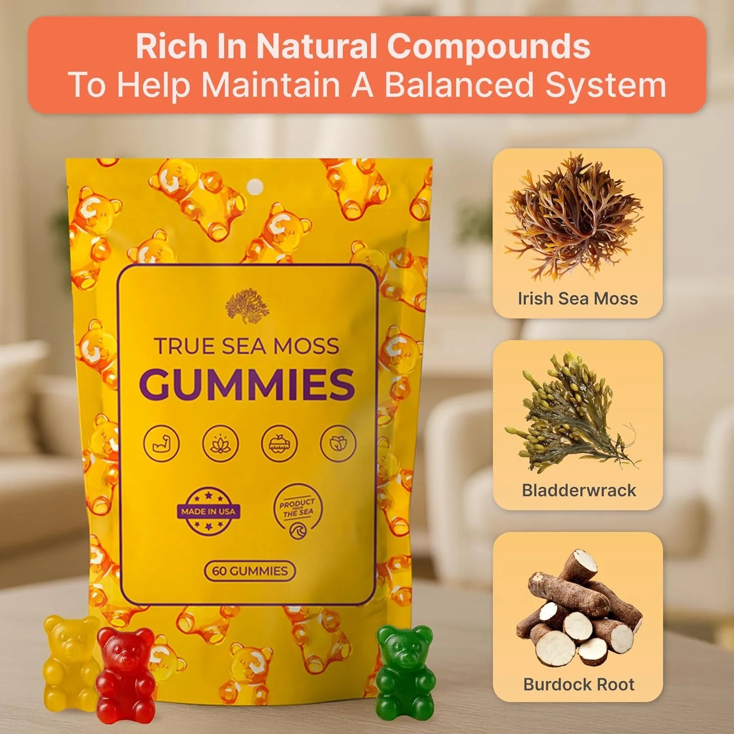 Gummies Supplement - Irish Sea Moss, Burdock Root, Thyroid & Immune Support, 2-Pack, 120-Count