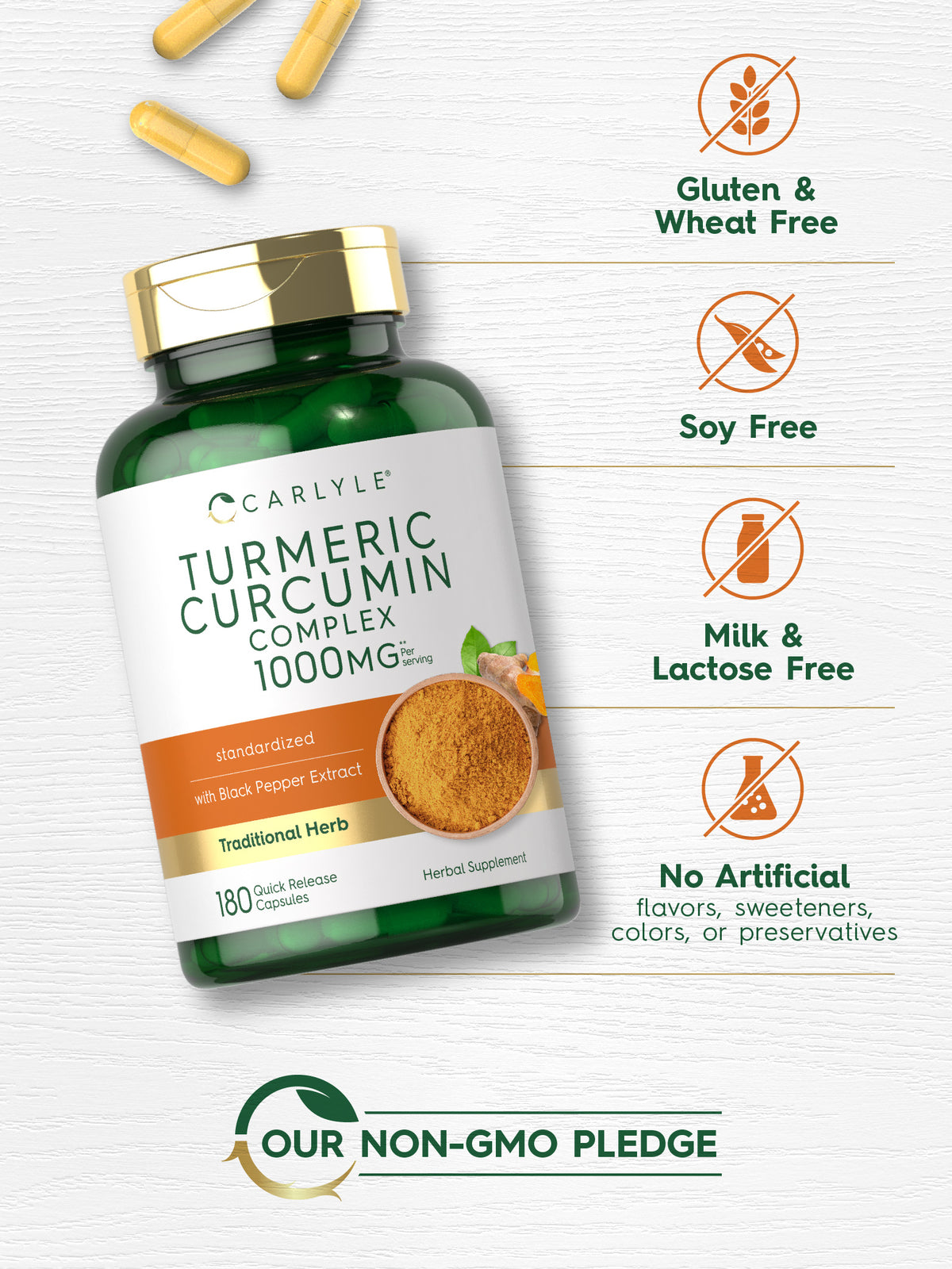 Turmeric Curcumin with Black Pepper 1000Mg | 180 Capsules | by Carlyle