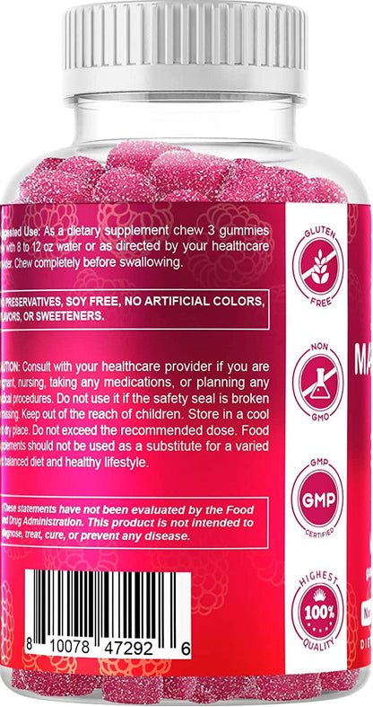 Extra Strength Magnesium Gummies 255 Mg (Elemental Mg) per Serving - 60 Vegan Gummies - Promotes Healthy Relaxation, Muscle, Bone, & Energy Support