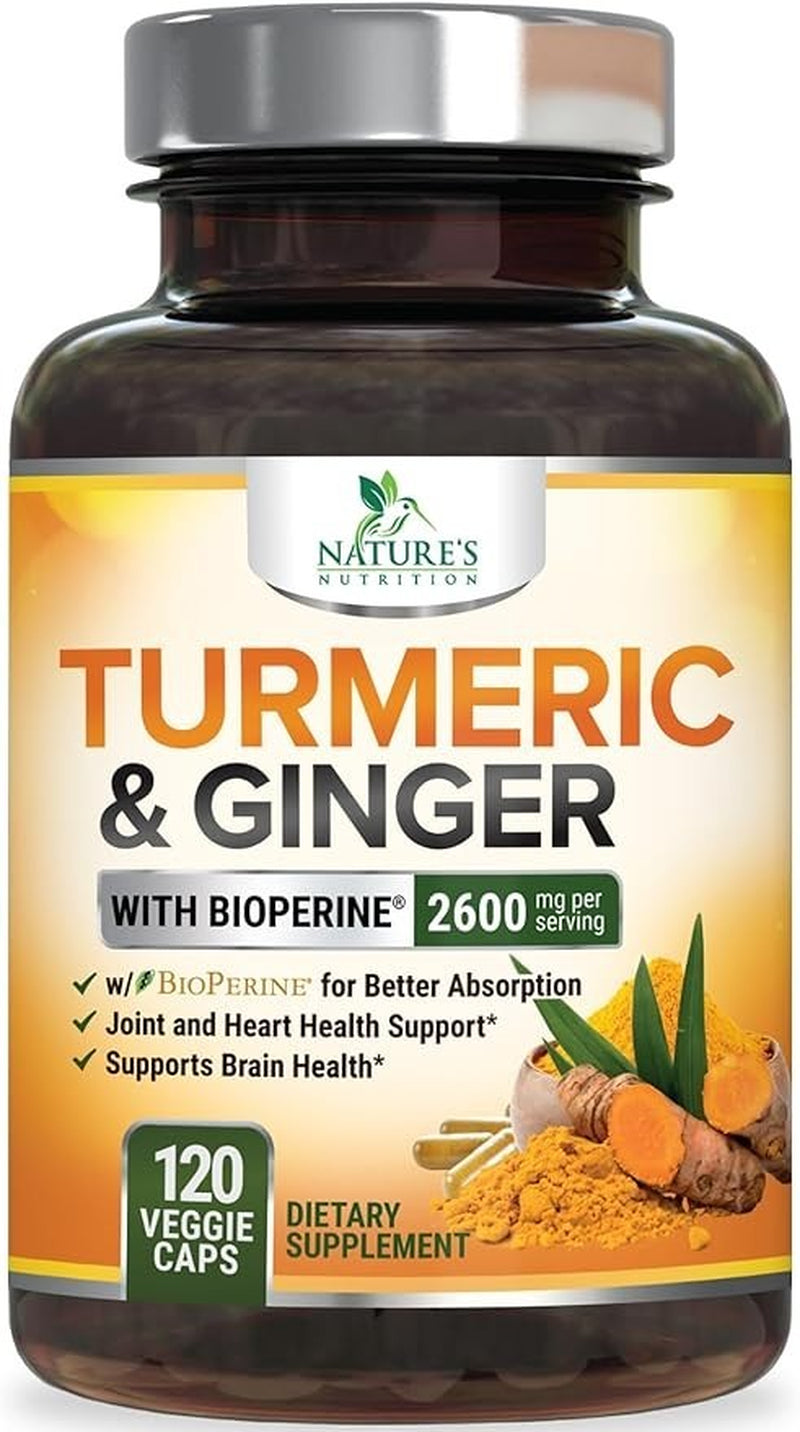 Turmeric Curcumin Supplement 2600Mg Organic Ginger Turmeric, Bioperine Black 95%
