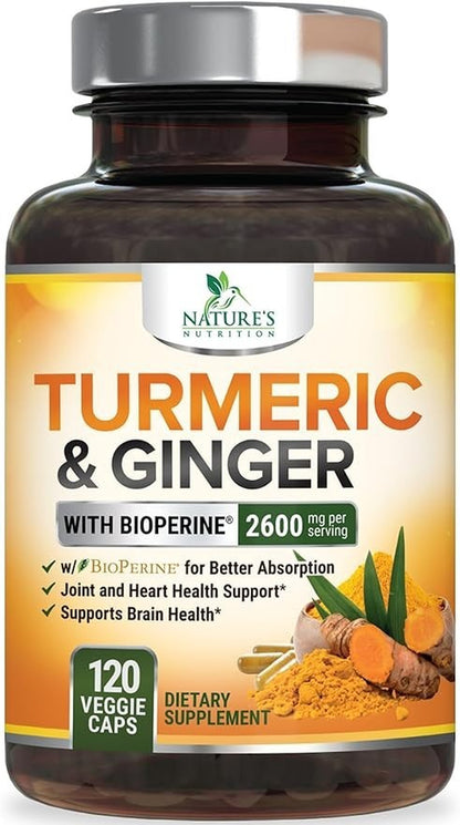 Turmeric Curcumin Supplement 2600Mg Organic Ginger Turmeric, Bioperine Black 95%