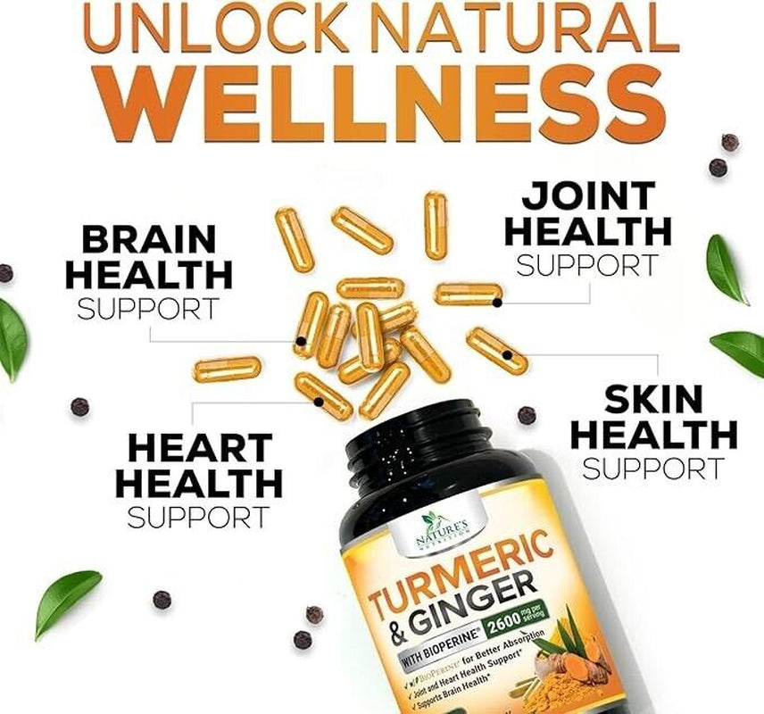 Turmeric Curcumin Supplement 2600Mg Organic Ginger Turmeric, Bioperine Black 95%