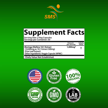 MORINGA OLEIFERA 100 CAPSULES ORGANIC MULTIVITAMIN 10,000MG HIGH POTENCY