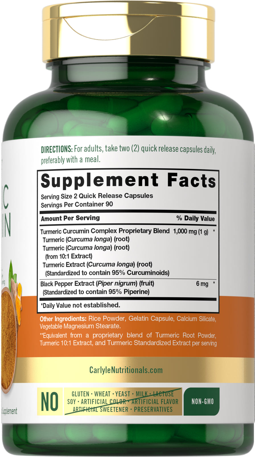 Turmeric Curcumin with Black Pepper 1000Mg | 180 Capsules | by Carlyle