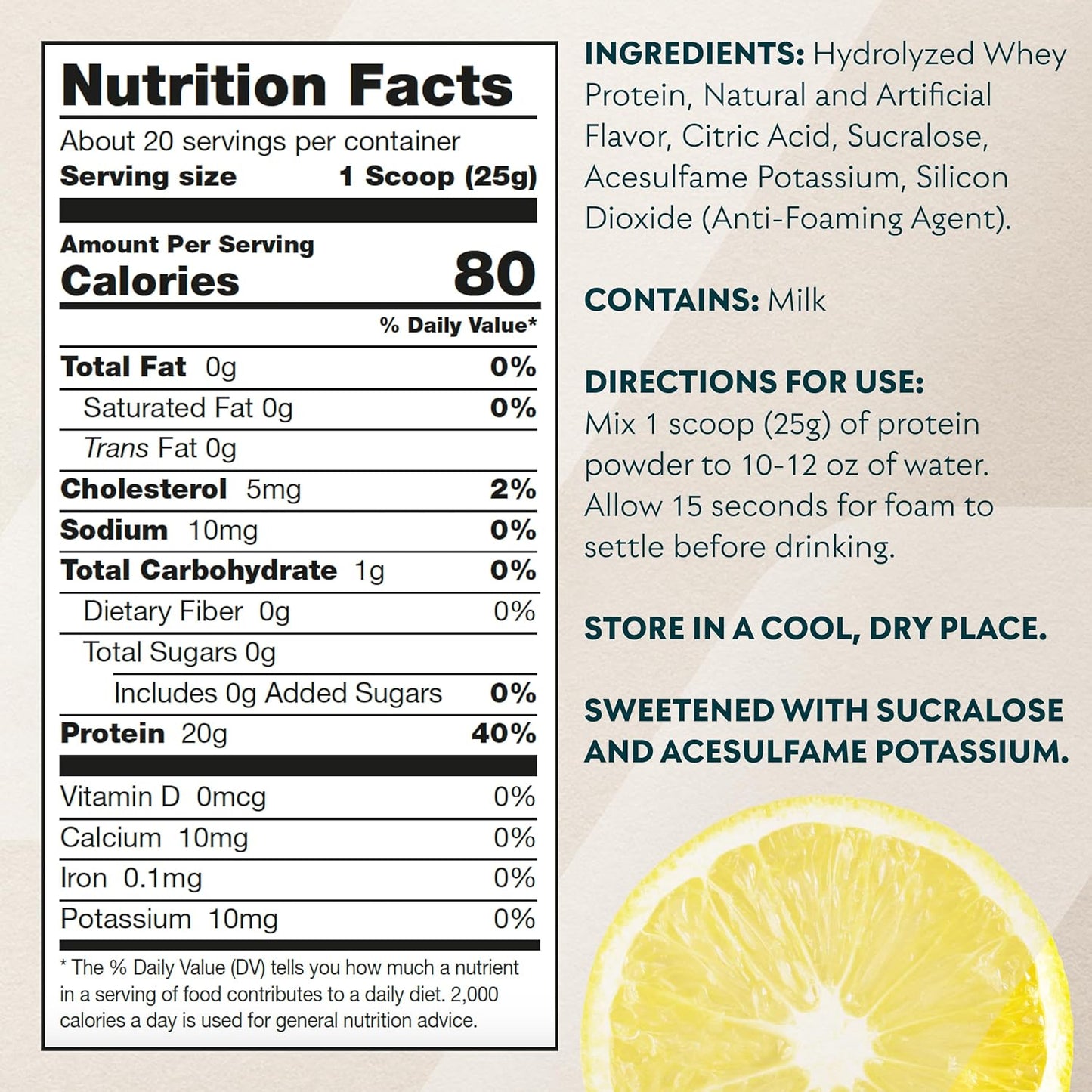 Clear Whey Isolate Protein Powder, 1.1 Lb (20 Servings) Lemonade, 20G Protein per Serving, Naturally Flavored Drink Mix