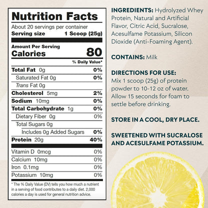 Clear Whey Isolate Protein Powder, 1.1 Lb (20 Servings) Lemonade, 20G Protein per Serving, Naturally Flavored Drink Mix