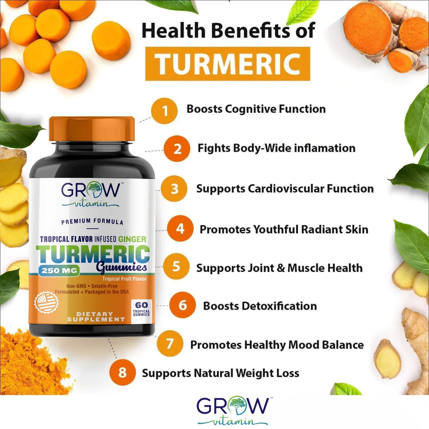 Turmeric Gummies for Adults & Kids with Ginger Extract | 95% Curcuminoids | Vegan Natural Curcumin Joint Support | 120 Turmeric Gummy Supplements (2-Pack of 60)