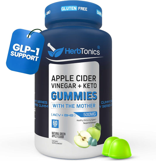 Keto Apple Cider Vinegar Gummies | Digestion & Detox | GLP-1 Support | Sugar Free BHB Advanced Formula for Keto Support - Raw ACV with the Mother - 60 Vegan ACV Gummies