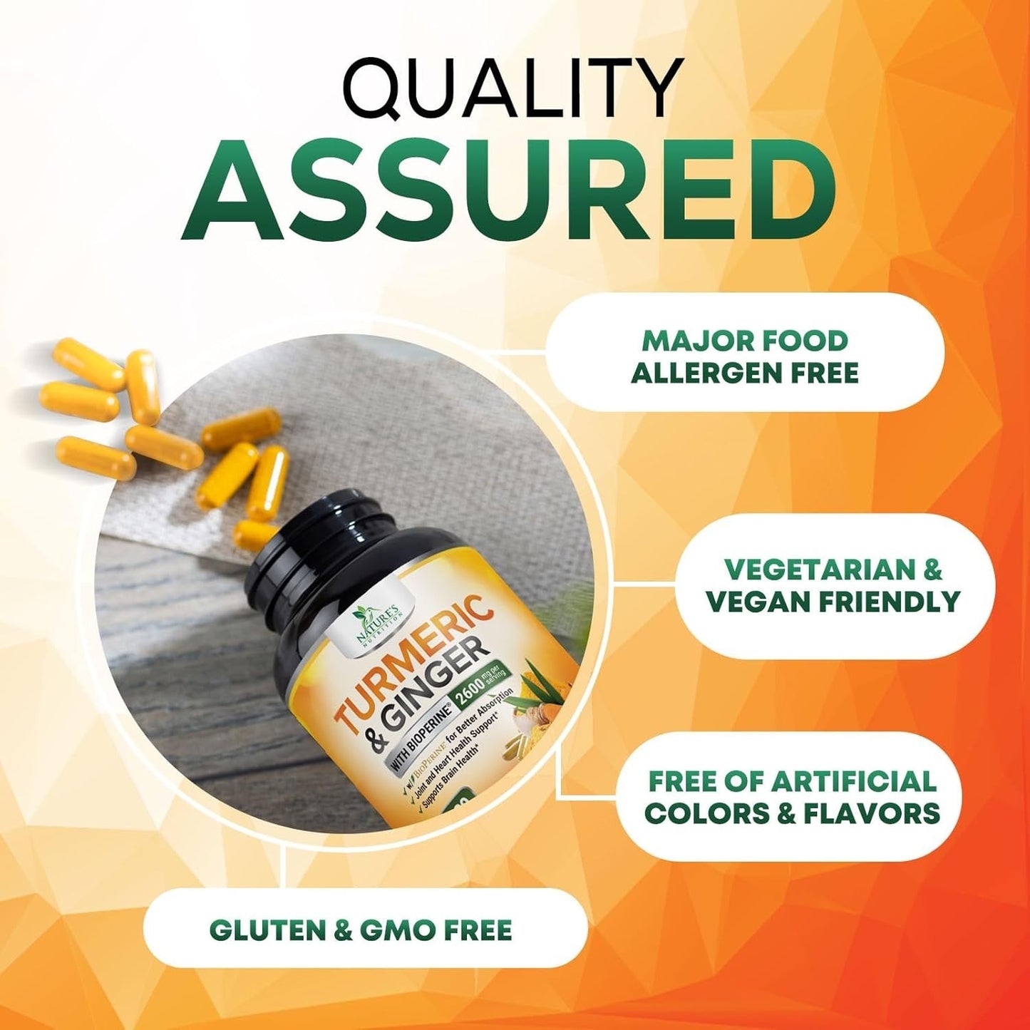 Turmeric Curcumin Supplement 2600Mg Organic Ginger Turmeric, Bioperine Black 95%